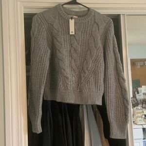 Banana Republic Light Gray Cable Knit Sweater